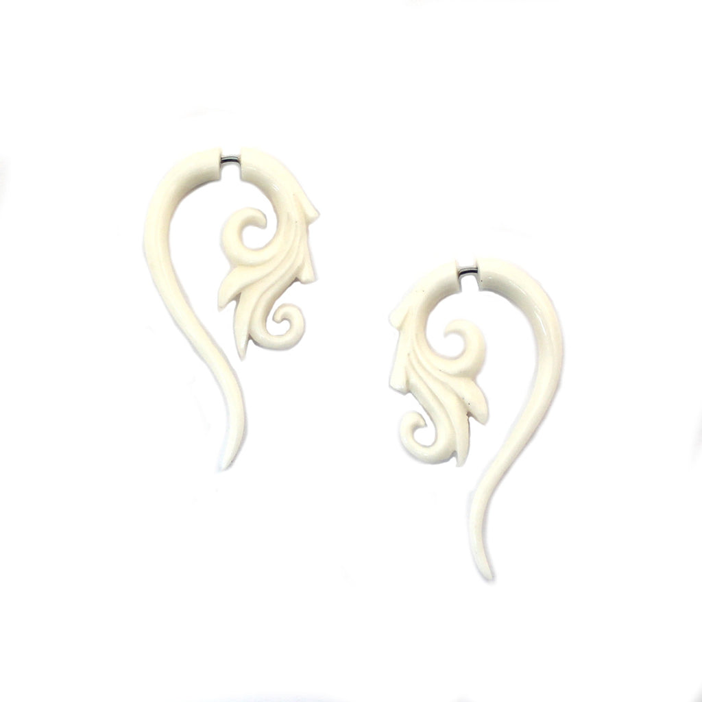 Carved Bone Earrings - Floral