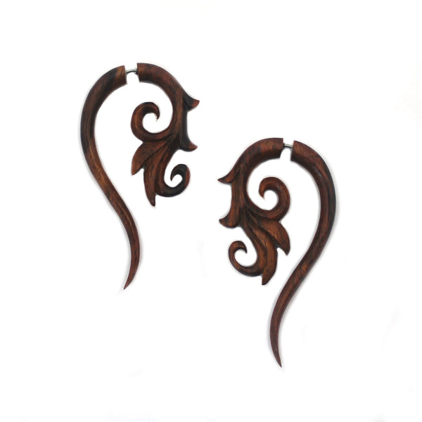 Carved Wood Earrings - Floral