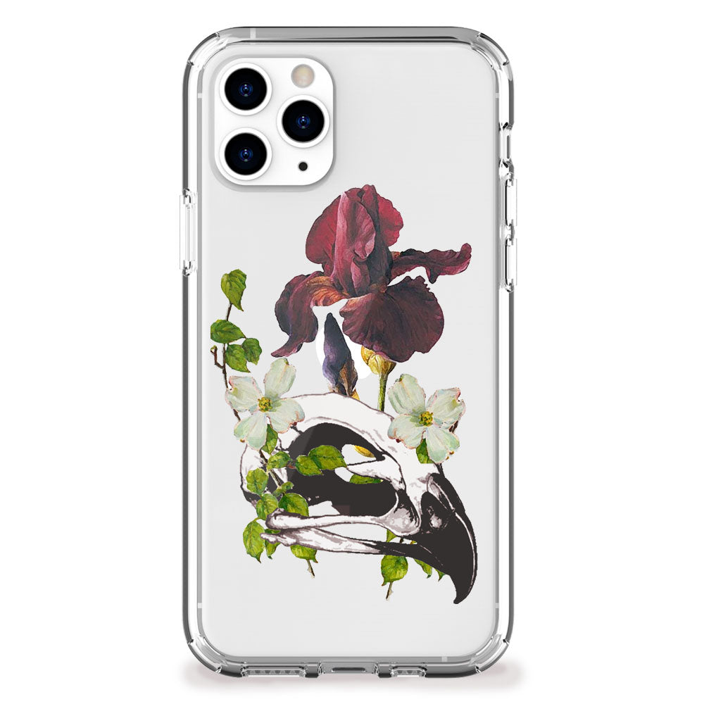 Bird skull and flowers gothic iphone case
