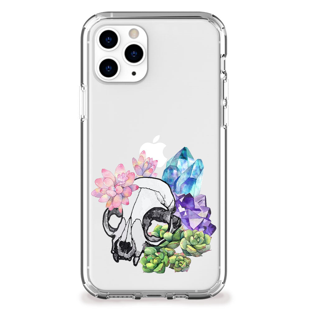 Cat skull with plants iphone case