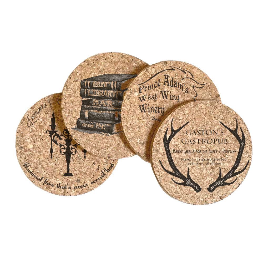 Beauty and the Beast Themed Cork Coaster Set of 4 Figment Fable