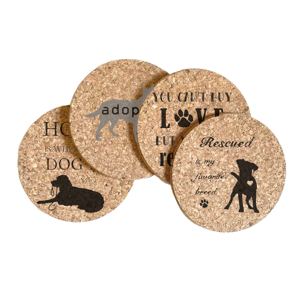 Dog Adoption Cork Coaster Set of 4
