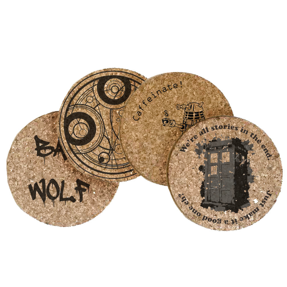 Dr Who Themed Cork Coaster Set of 4 Set A Figment Fable