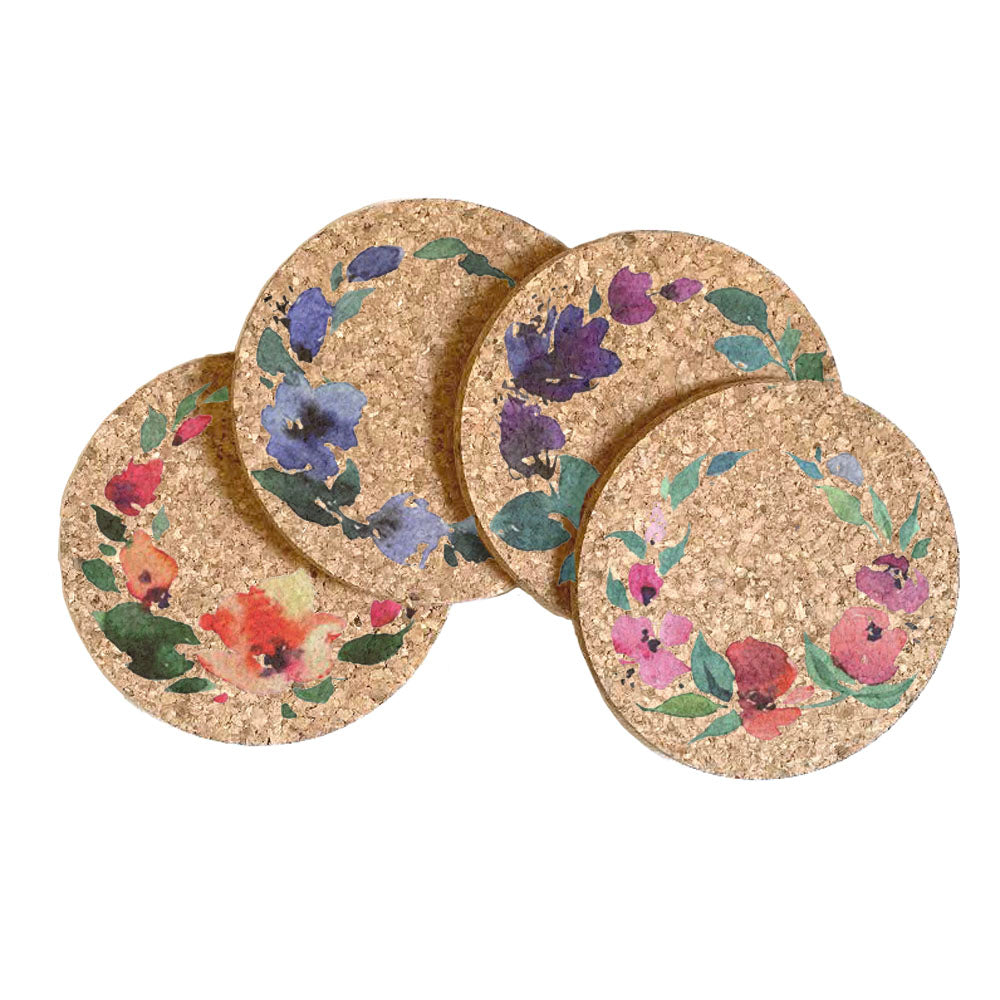 Flower Wreaths Cork Coaster Set of 4