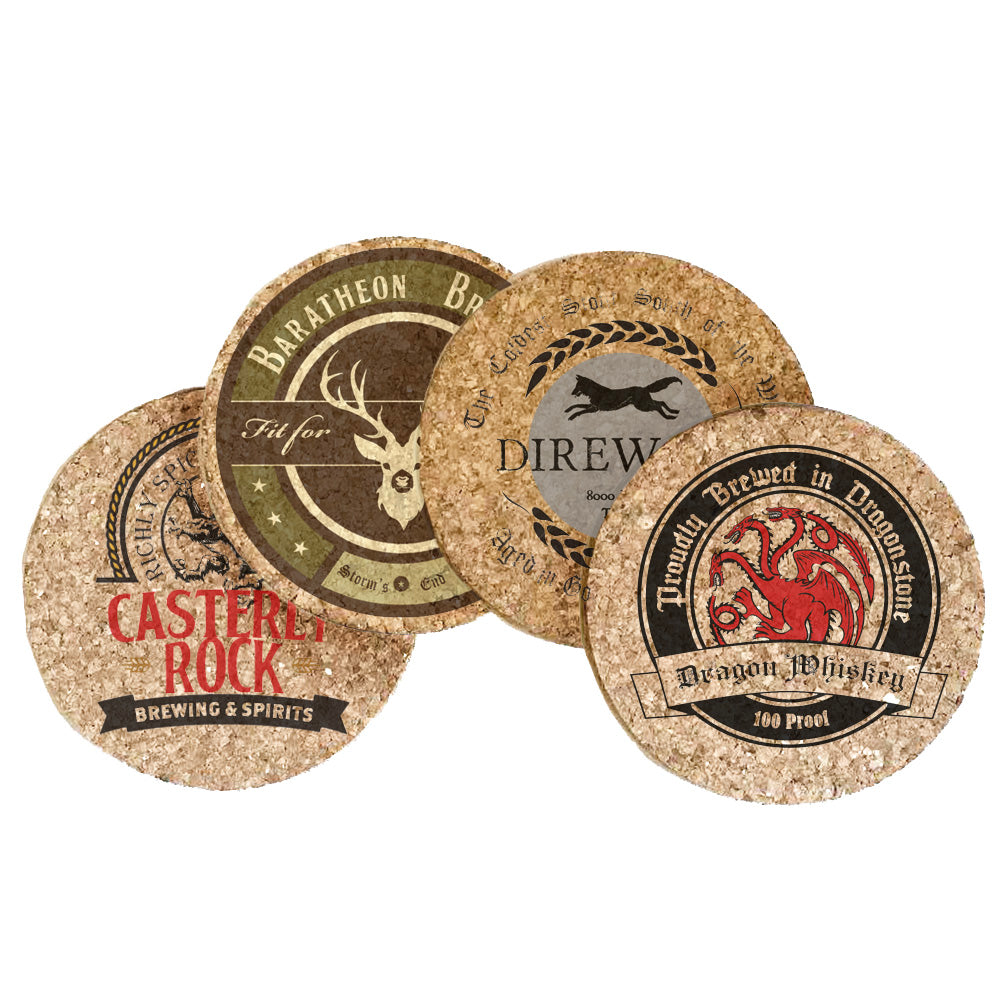 Game of Thrones Inspired Pub Style Cork Coaster Set of 4 (Round)