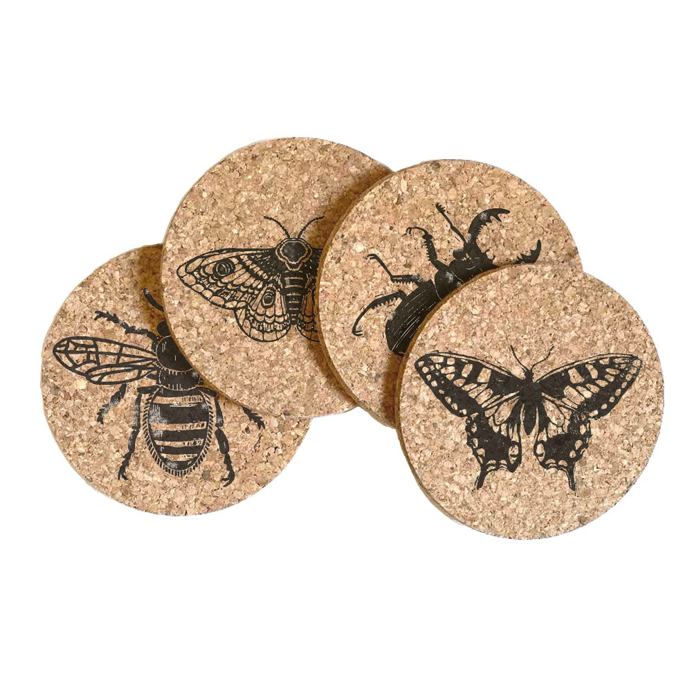 Insect Linocuts Cork Coaster Set of 4