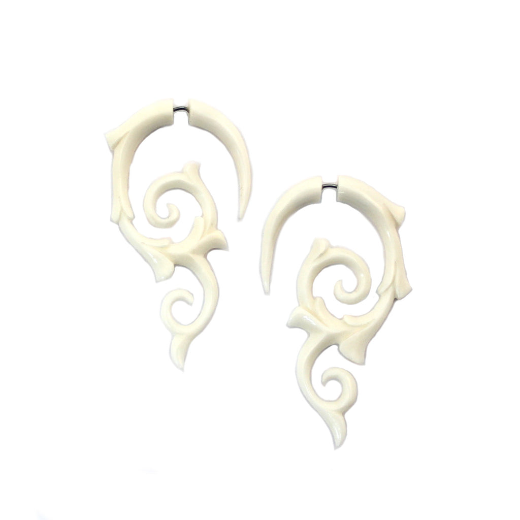 Carved Bone Earrings - Spiral Thorns