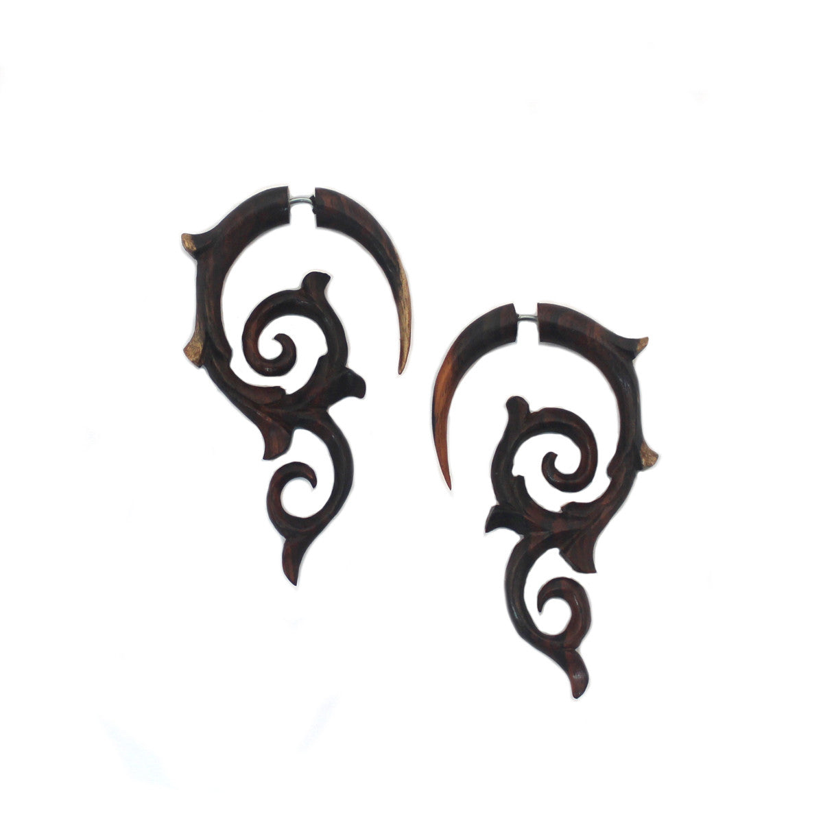 Carved Wood Earrings - Spiral Thorns
