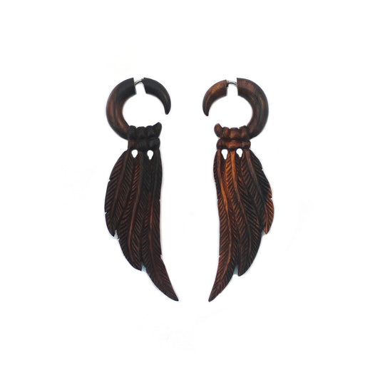Carved Wood Earrings - Feathers