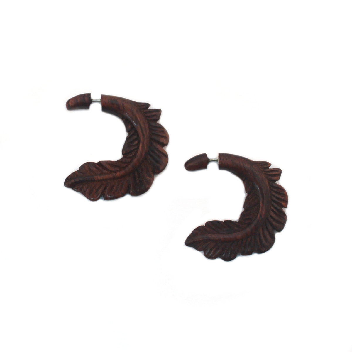 Carved Wood Earrings - Feather