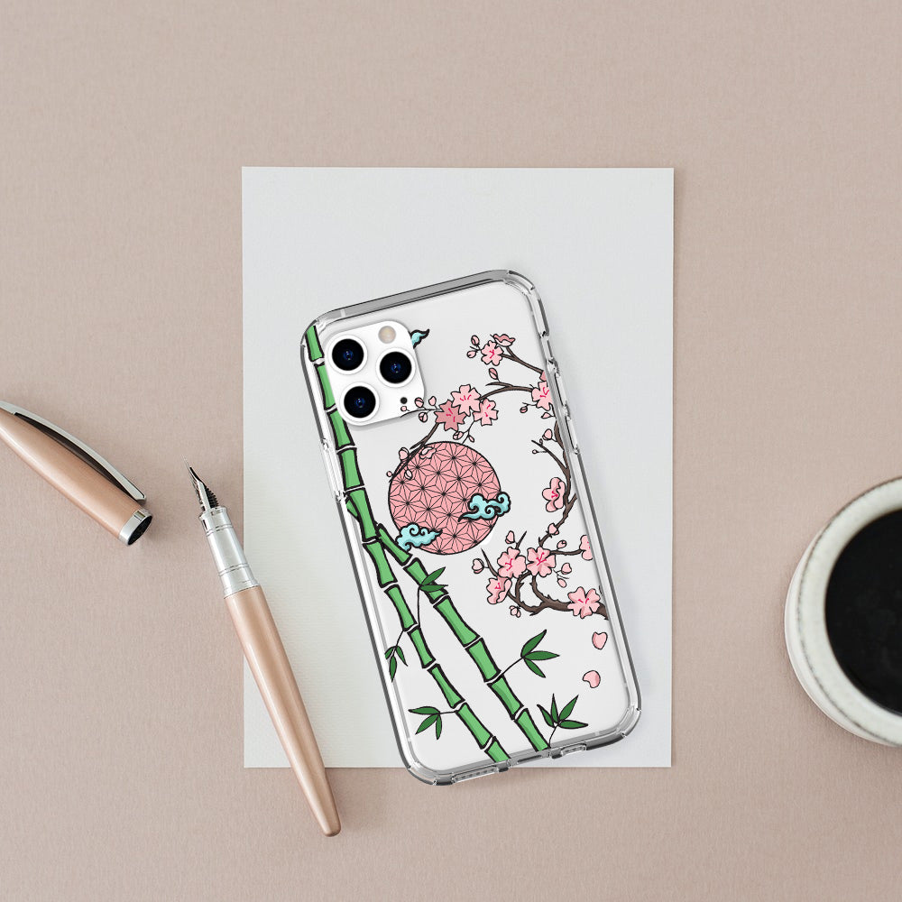 cherry blossoms and bamboo iphone case