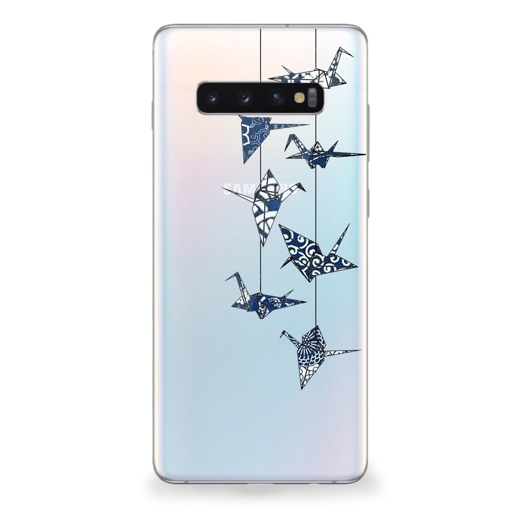 blue and whte origami cranes samsung phone case
