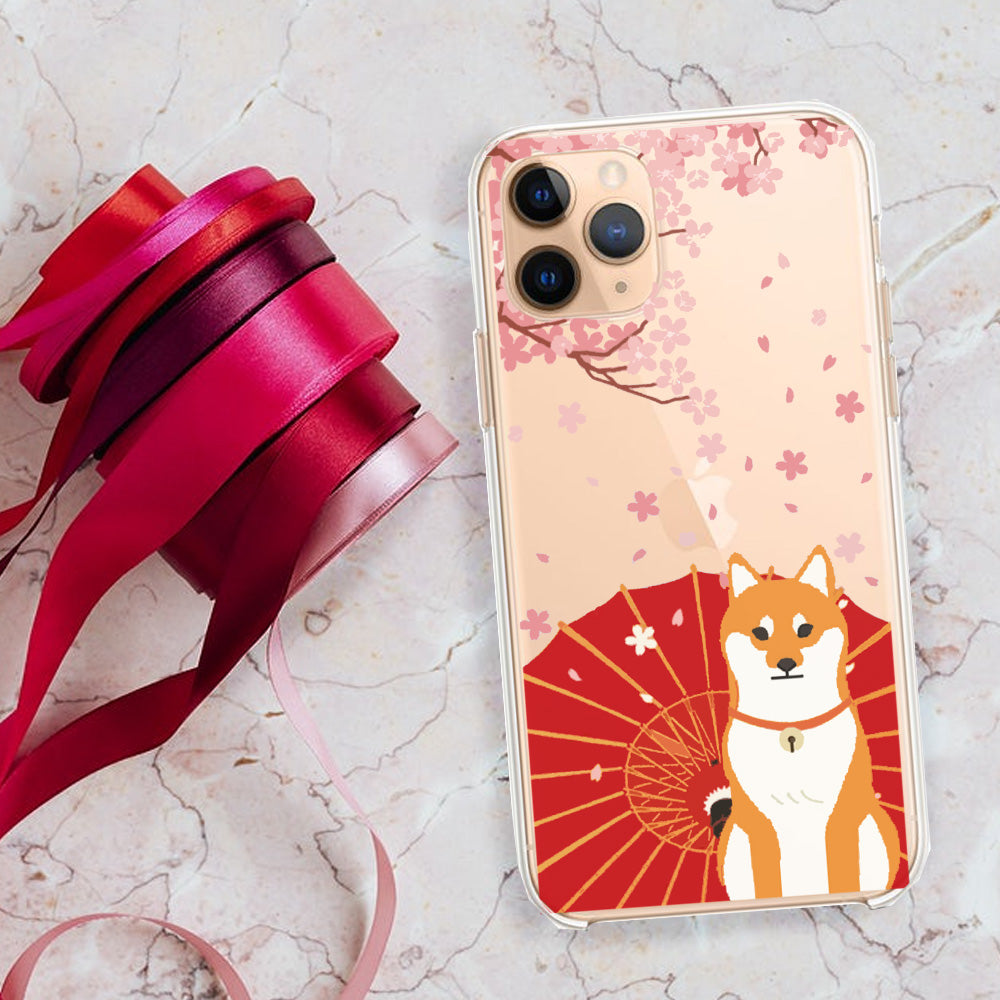 cherry blossoms and shiba inu iphone case