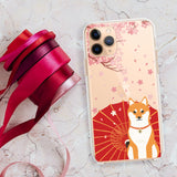 Shiba Inu with Cherry Blossoms iPhone Case