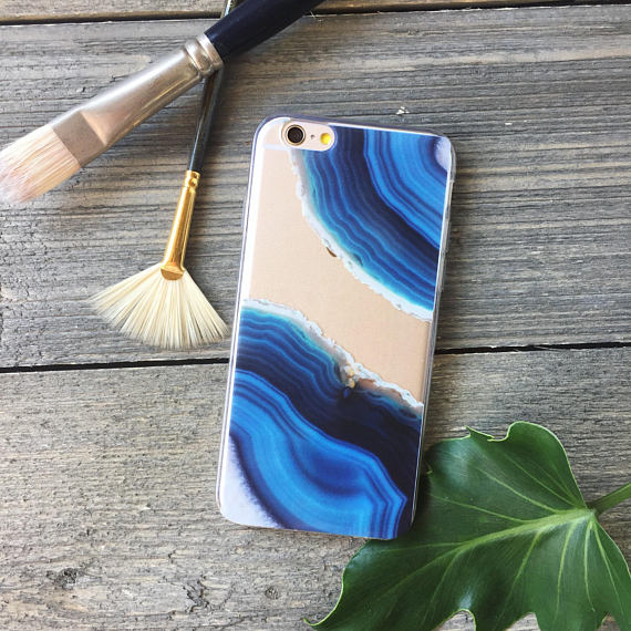 blue agate geode phone case