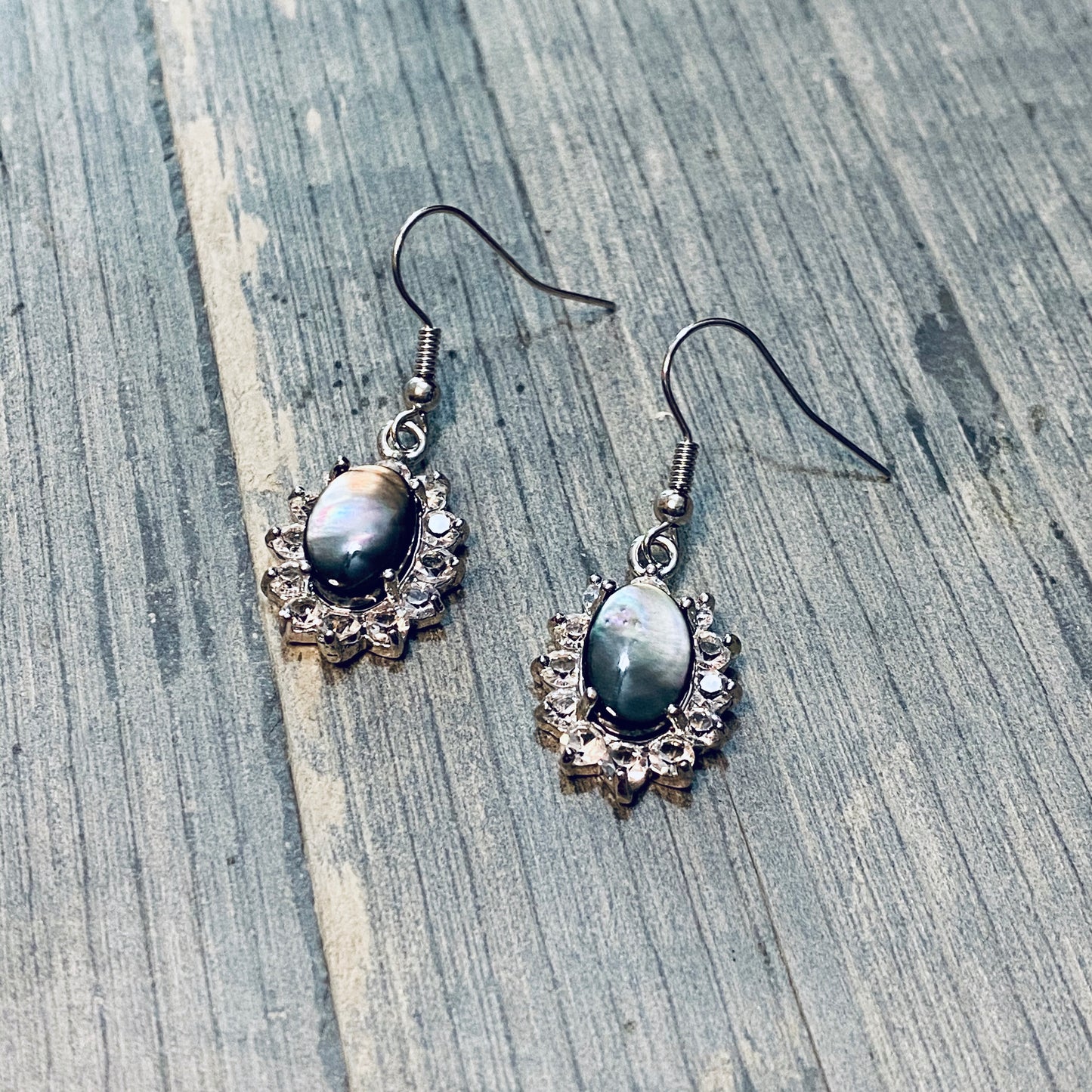 Black Shell and Crystal Dangle Earrings