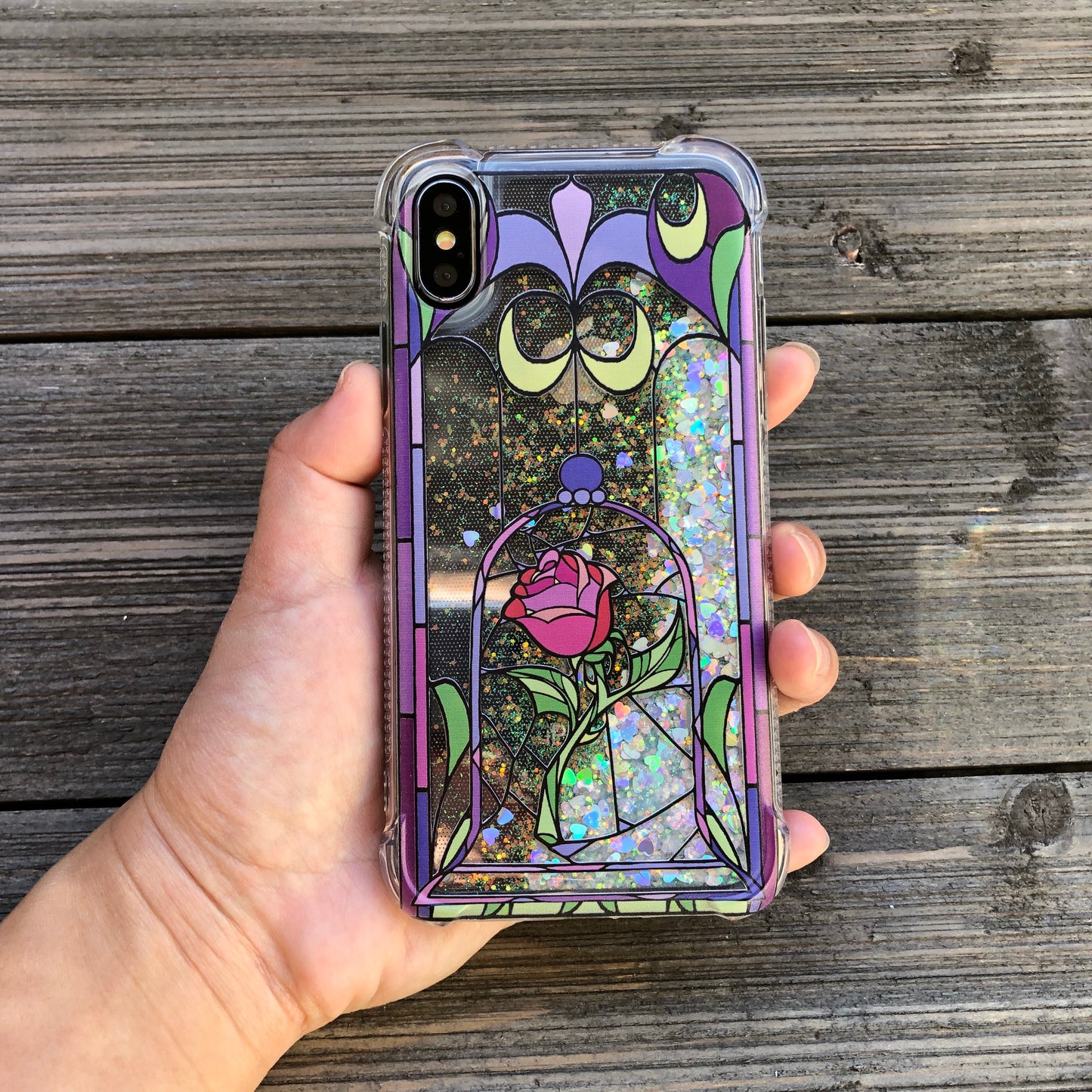 iphone x glitter case beauty and the beast rose
