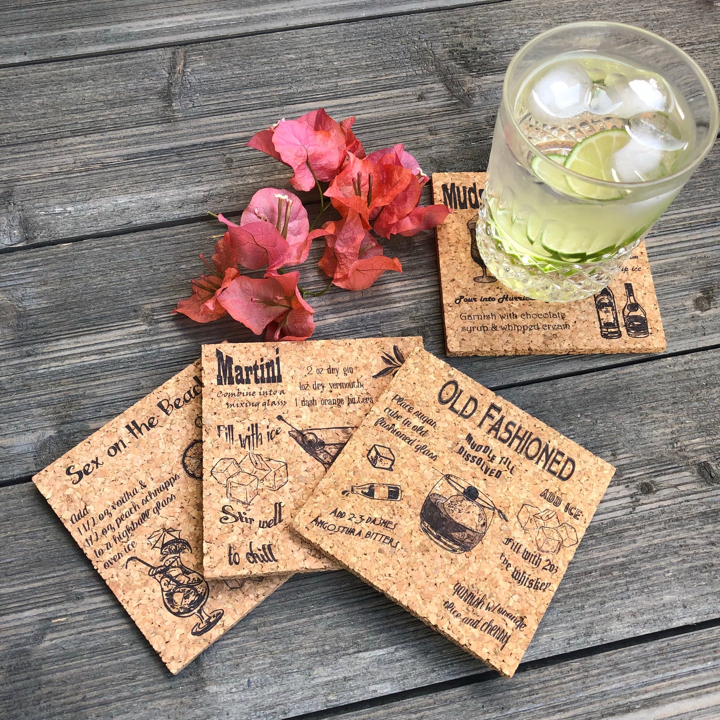 Cocktail Drinks Cork Coaster Set of 4