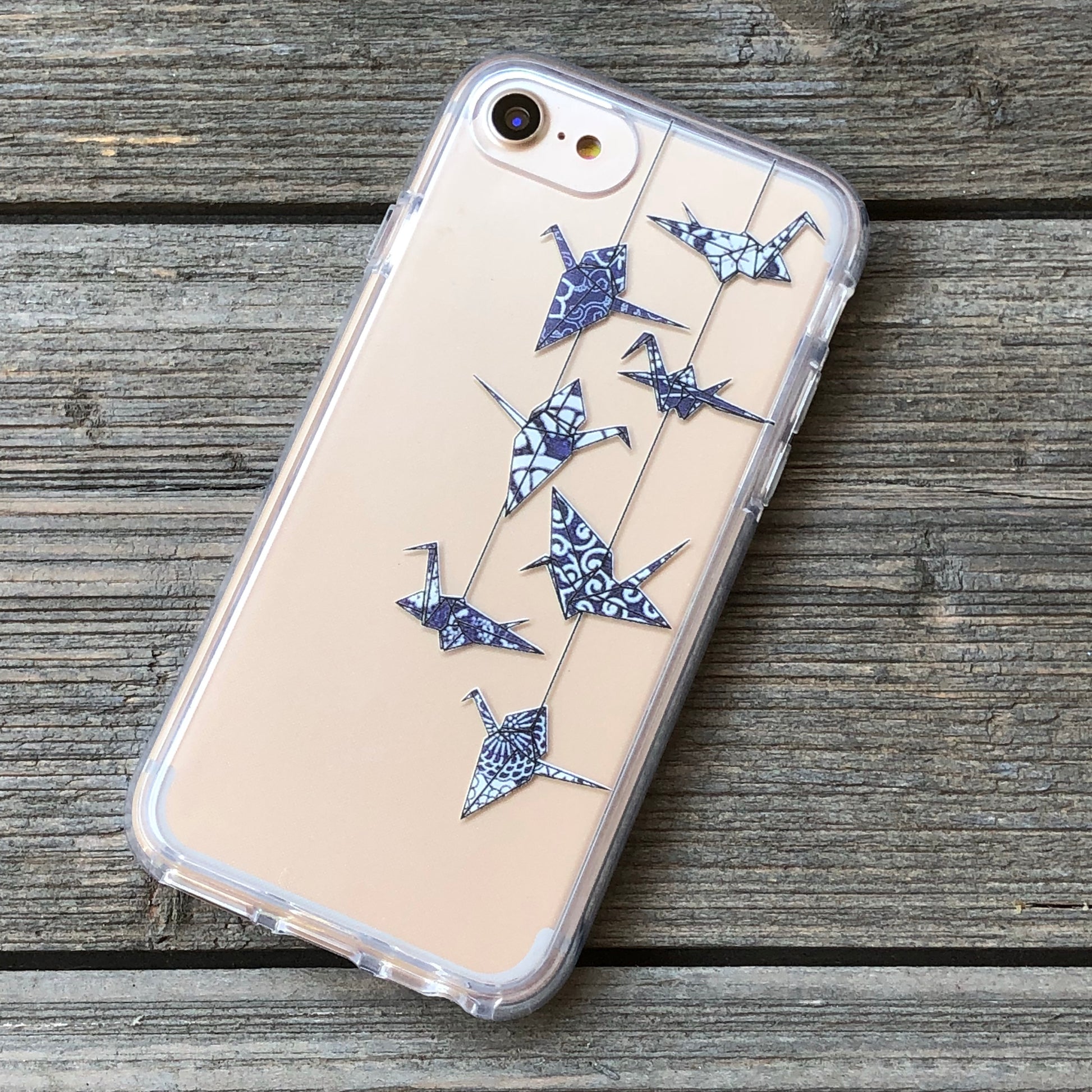 blue and white origami cranes phone case