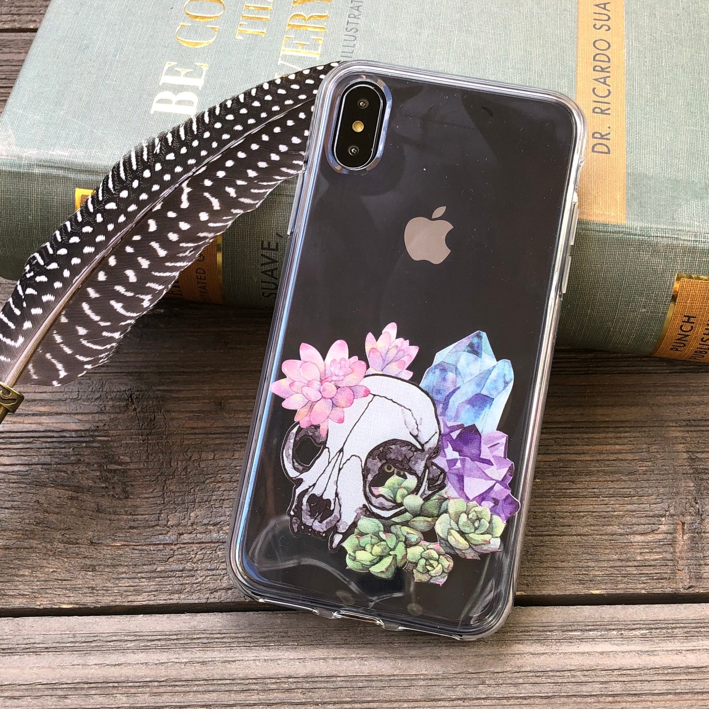 cat skull plants and crystal iphone case