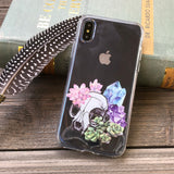 Cat Skull with Succulents and Crystals iPhone Case
