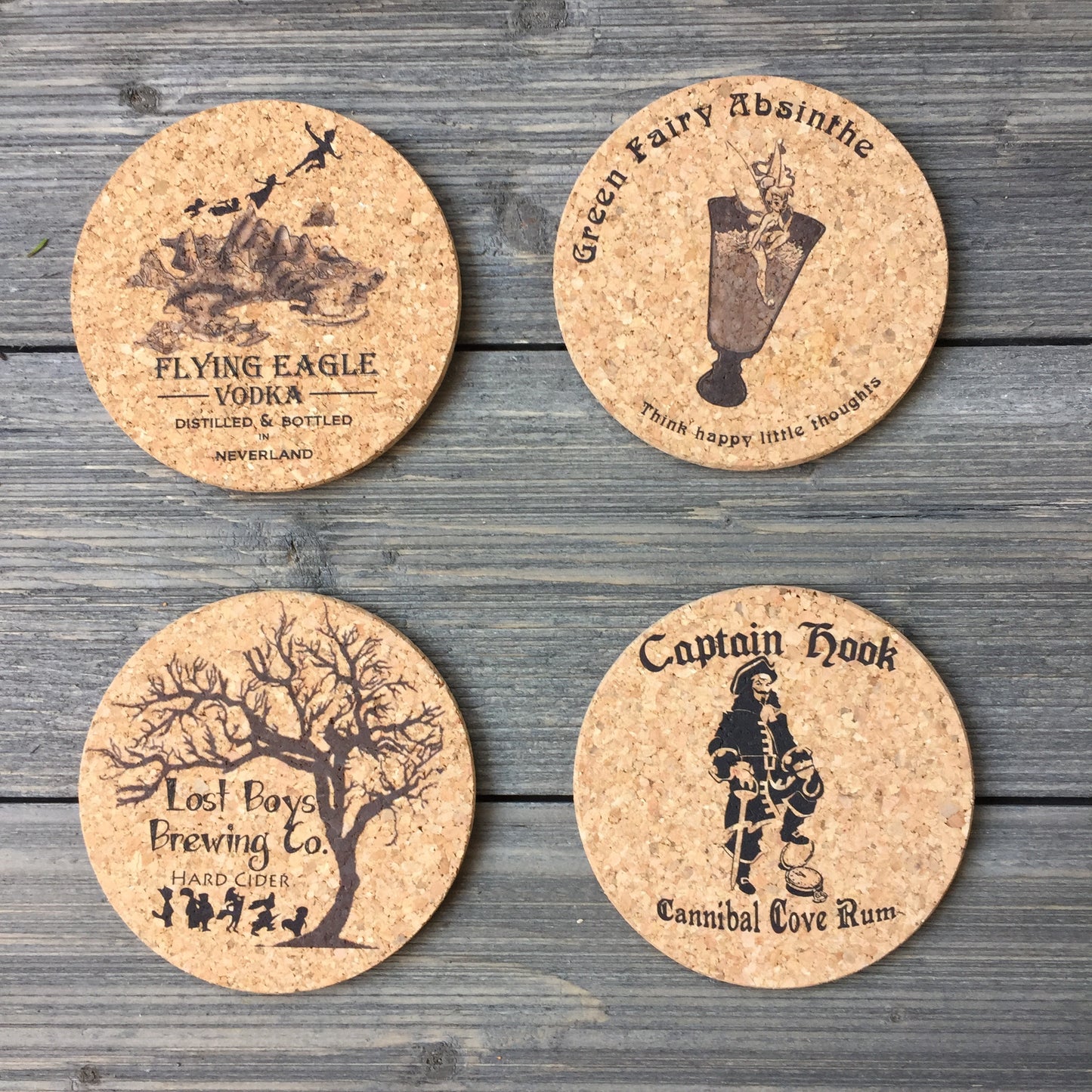 Peter Pan Brewery Themed Cork Coaster Set of 4