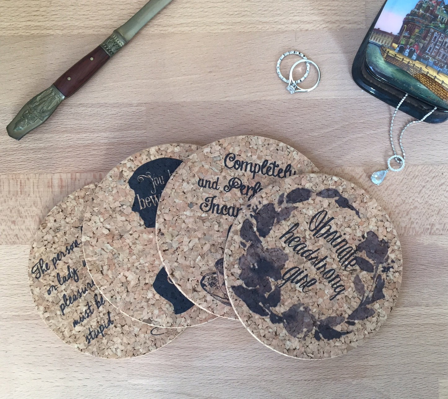 Jane Austen Cork Coaster Set of 4