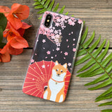 shiba inu with cherry blossoms phone case