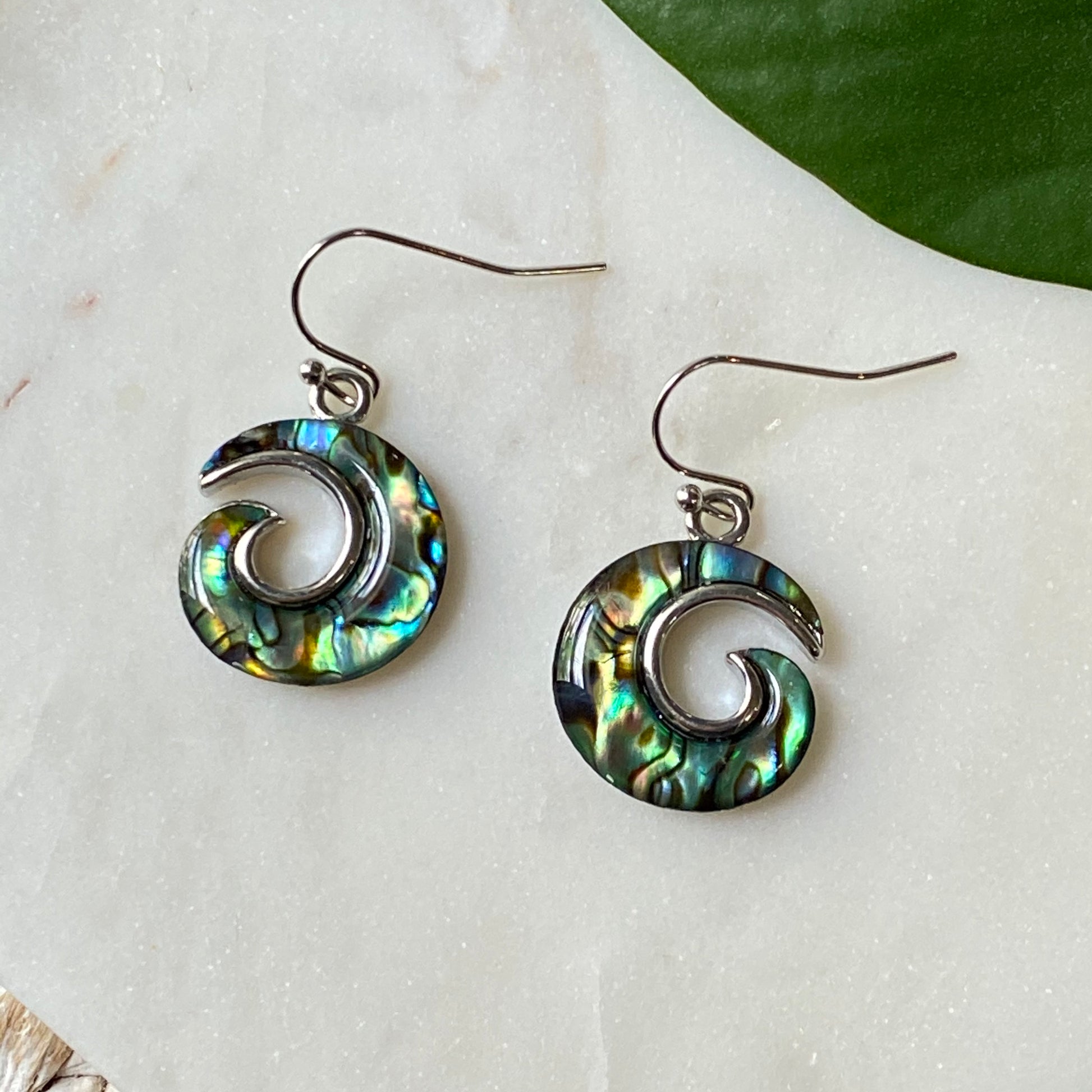 abalone shell swirl earrings on hooks