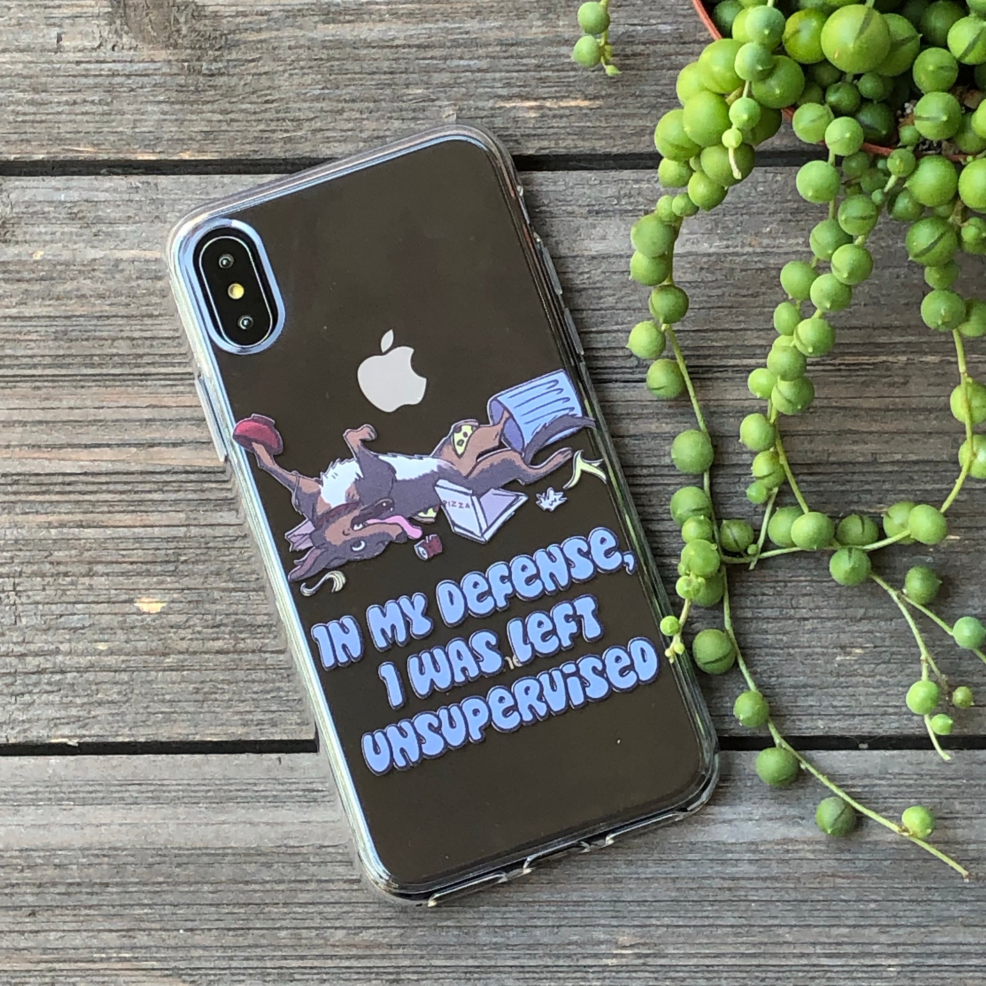 dog rolling in trash iphone case