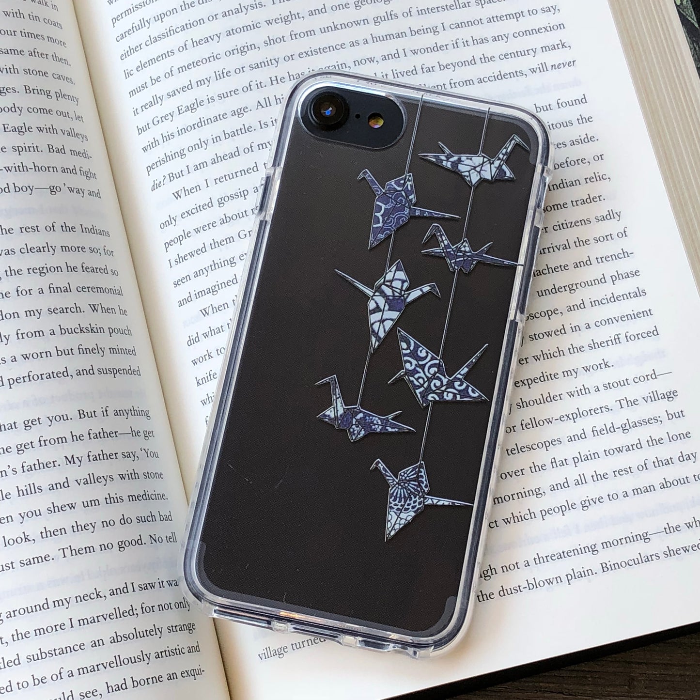 blue and white origami cranes phone case