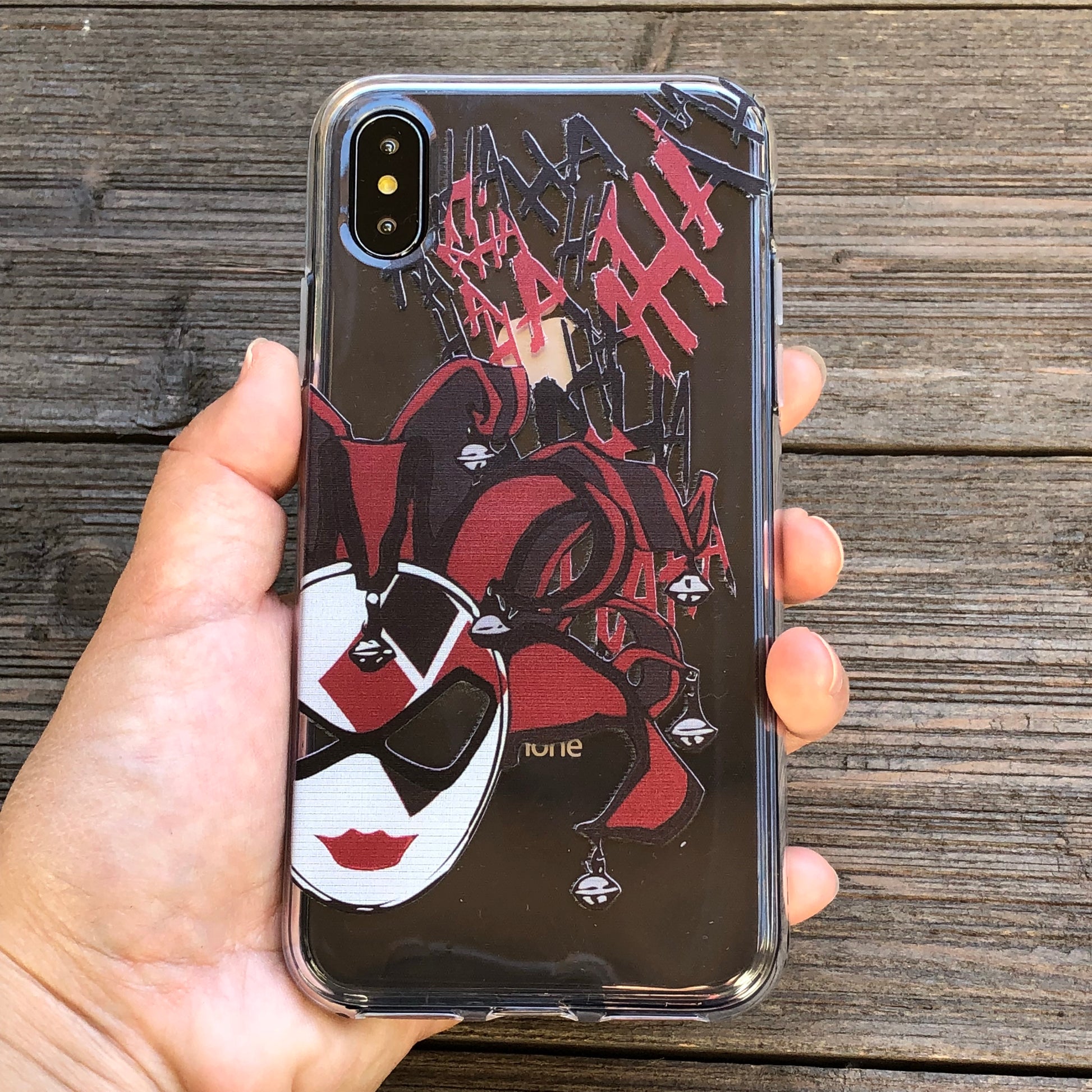 red and black harley quinn iphone case
