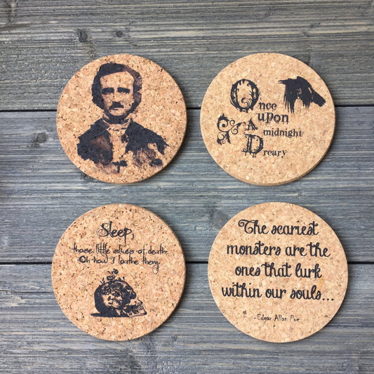Edgar Allan Poe Cork Coaster Set of 4