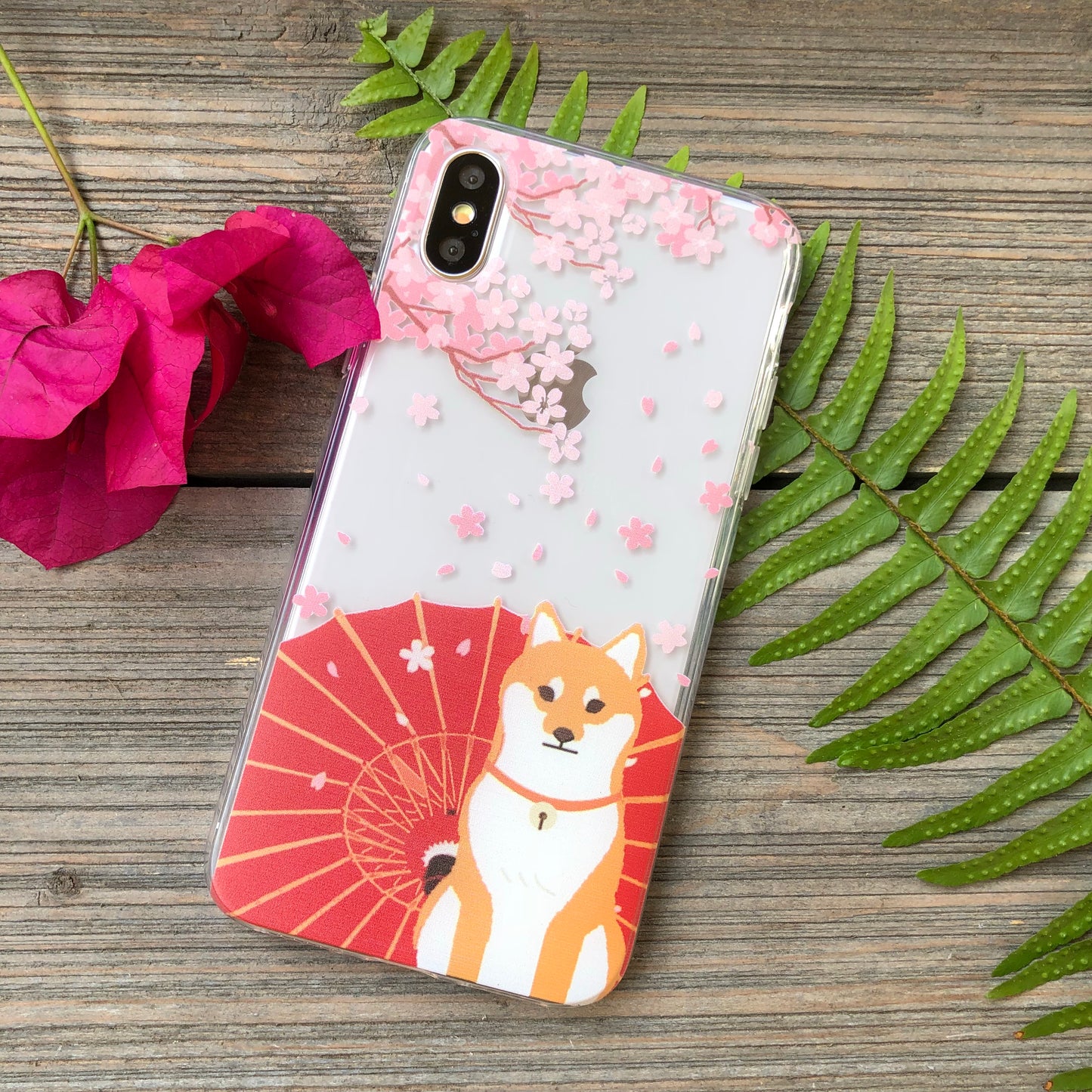 sakura blossoms and shiba inu phone case