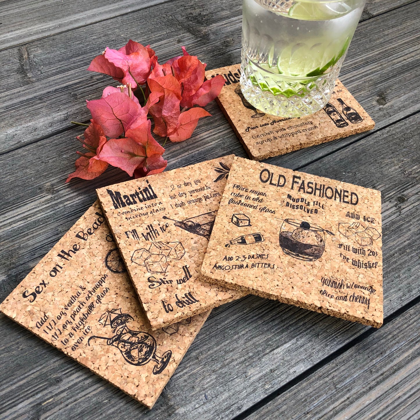 Cocktail Drinks Cork Coaster Set of 4