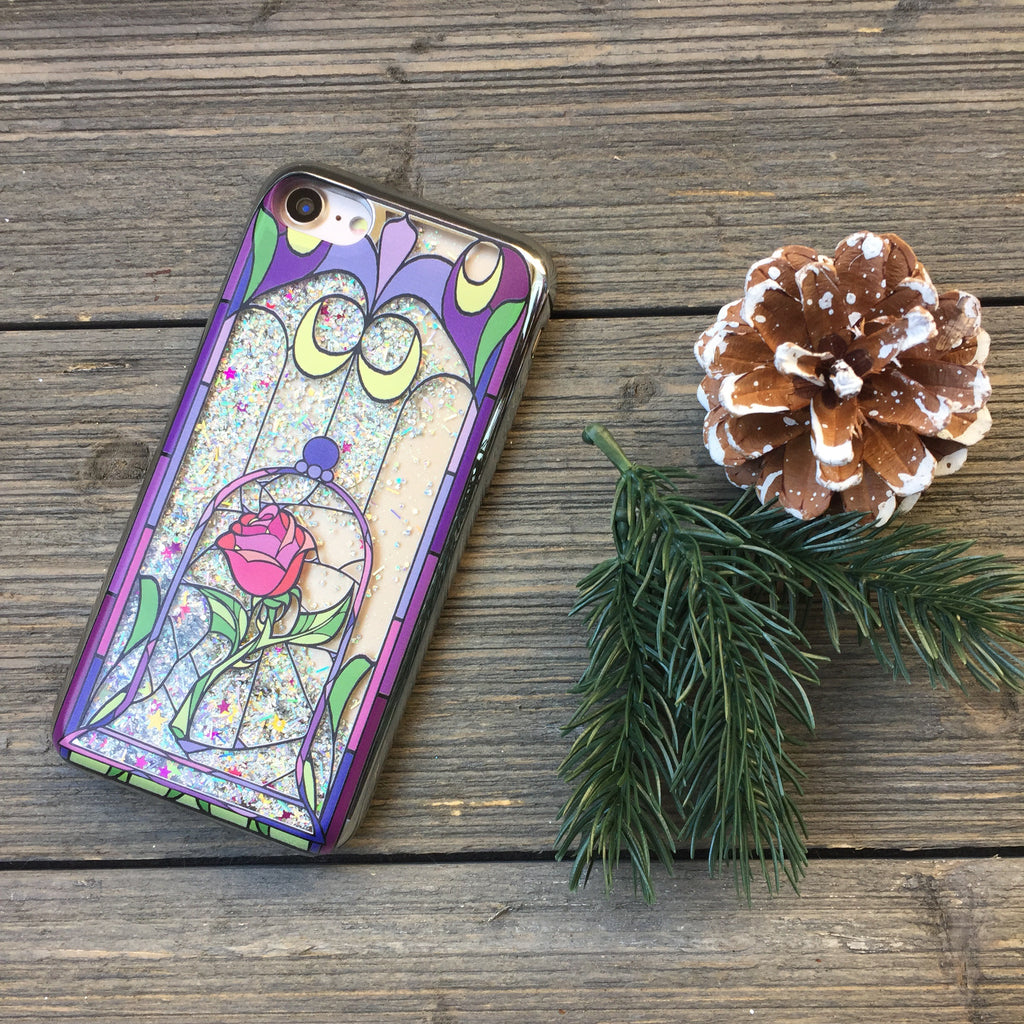 Enchanted Rose Silver Confetti and Chrome Border iPhone Case
