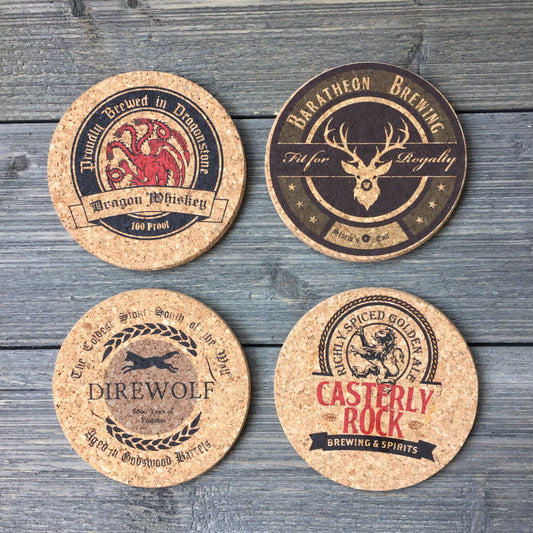 Game of Thrones Inspired Pub Style Cork Coaster Set of 4 (Round)