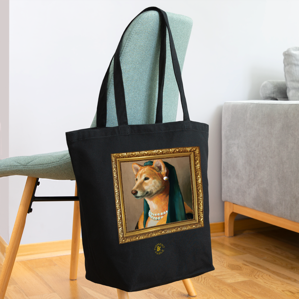 Shiba with the Pearl Earring Eco-Friendly Cotton Tote - black