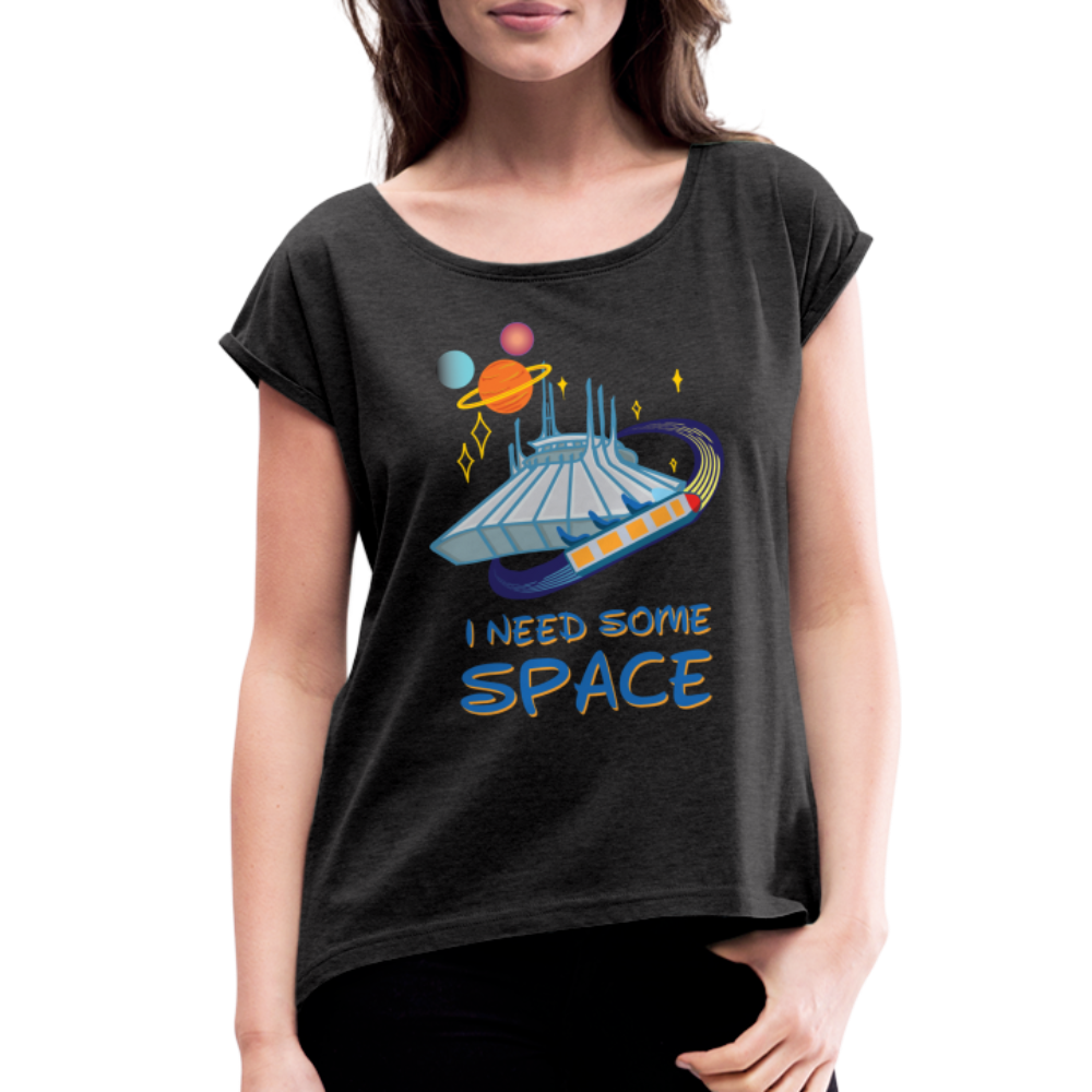 I Need Space Women's Roll Cuff T-Shirt - heather black