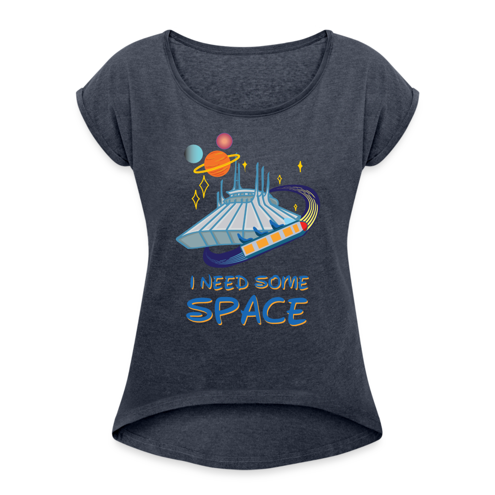 I Need Space Women's Roll Cuff T-Shirt - navy heather